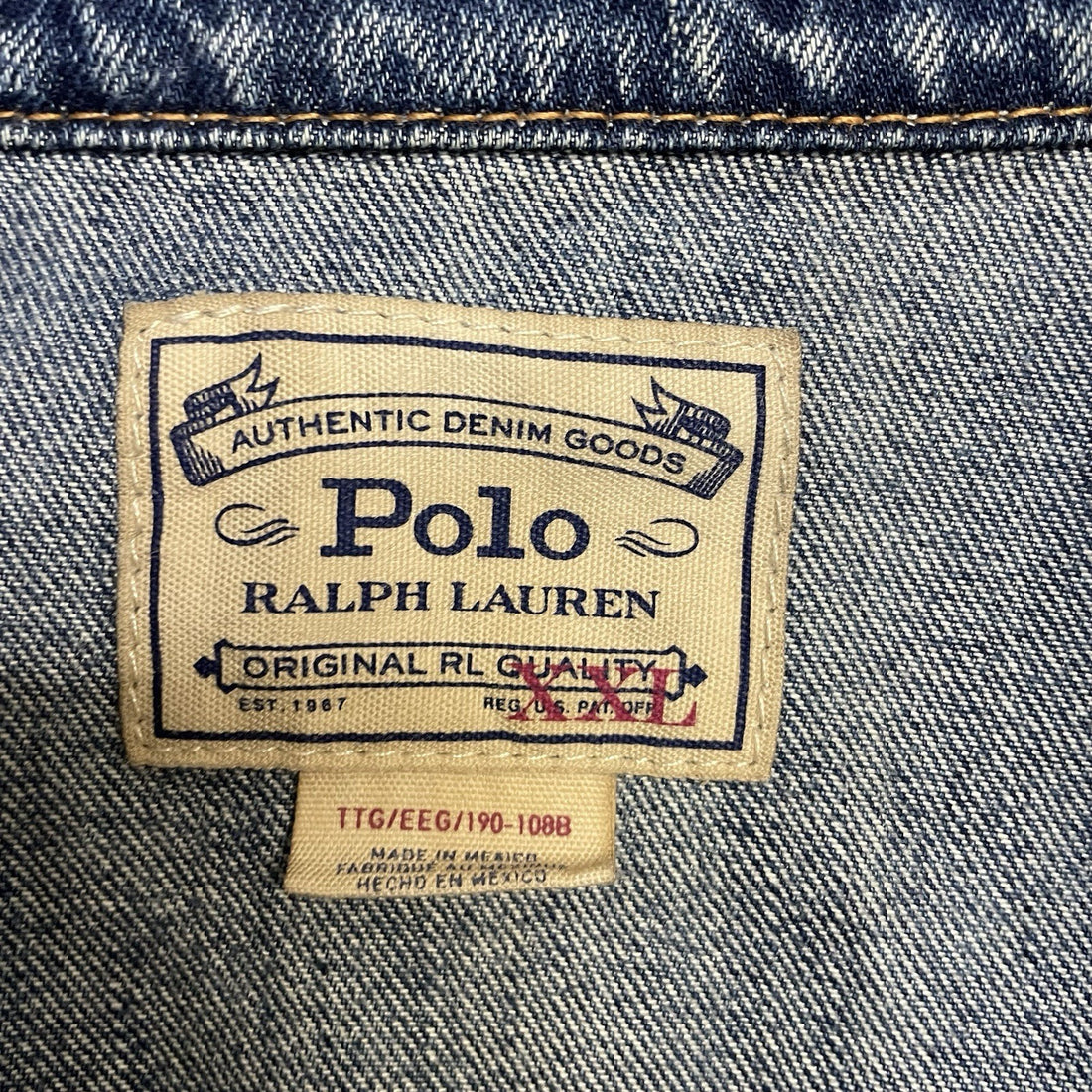 Polo Ralph Lauren Denim Trucker Jacket Size 2XL USA American Flag Patch