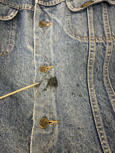 Vintage Lee Storm Rider Denim Trucker Jacket Size Large Blue Blanket Lined