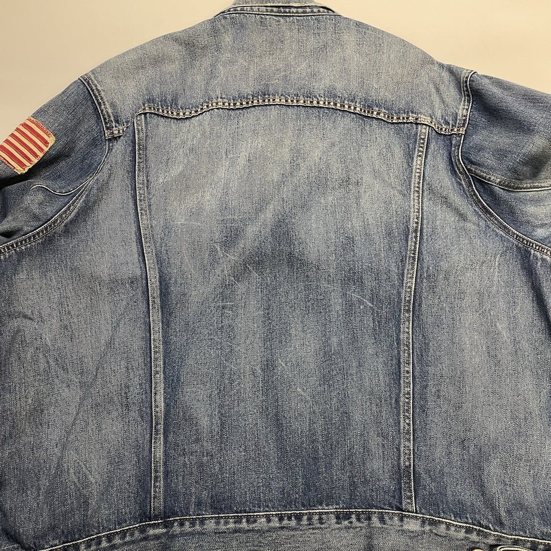 Polo Ralph Lauren Denim Trucker Jacket Size 2XL USA American Flag Patch