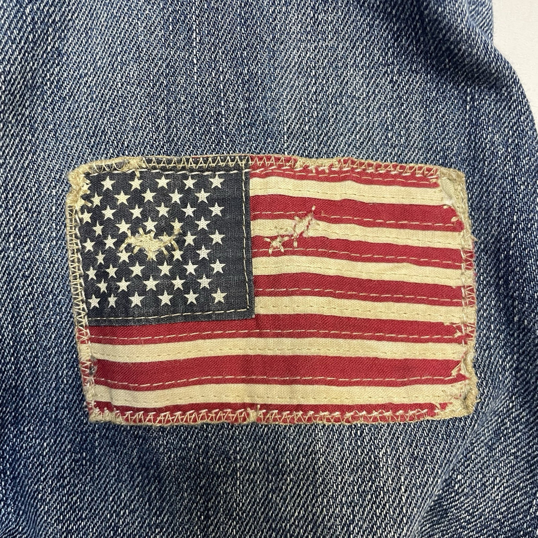 Polo Ralph Lauren Denim Trucker Jacket Size 2XL USA American Flag Patch